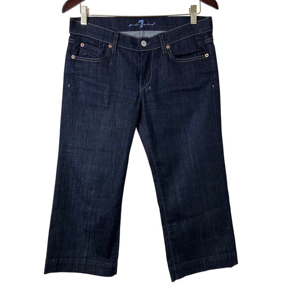 Sz 29 7 For All Mankind Crop Dojo Jeans Dark Wash Wide Leg Y2k Coquette Capris - Picture 1 of 8